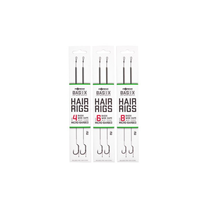 Korda Basix Hair Rigs Wide Gape Size 6 18lb