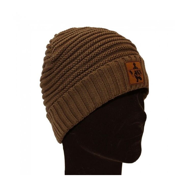 Vass Fleece Lined Ribbed Beanie Brown One Size