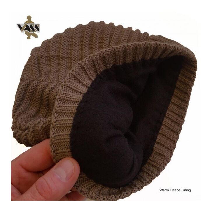 Vass Fleece Lined Ribbed Beanie Brown One Size