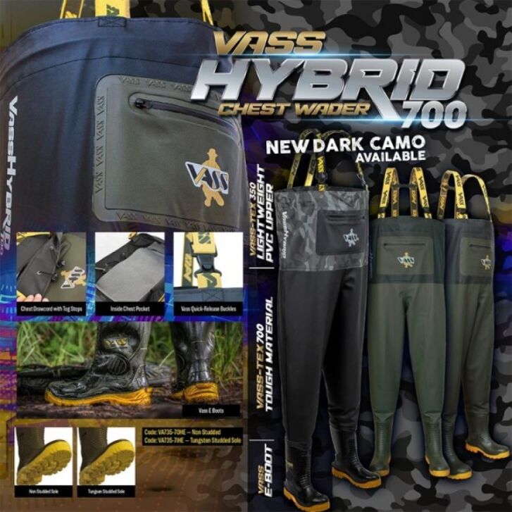 Vass Hybrid 700 Grey Camo Chest Waders 45 UK11