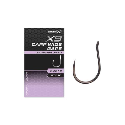 Matrix X9 Carp Wide Gape Barbless - Eyed
