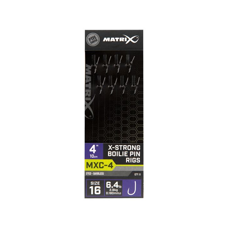 Matrix MXC-4 Size 16 Barbless / 0.18mm / 4" (10cm) / X-Strong Boilie Pin - 8pcs