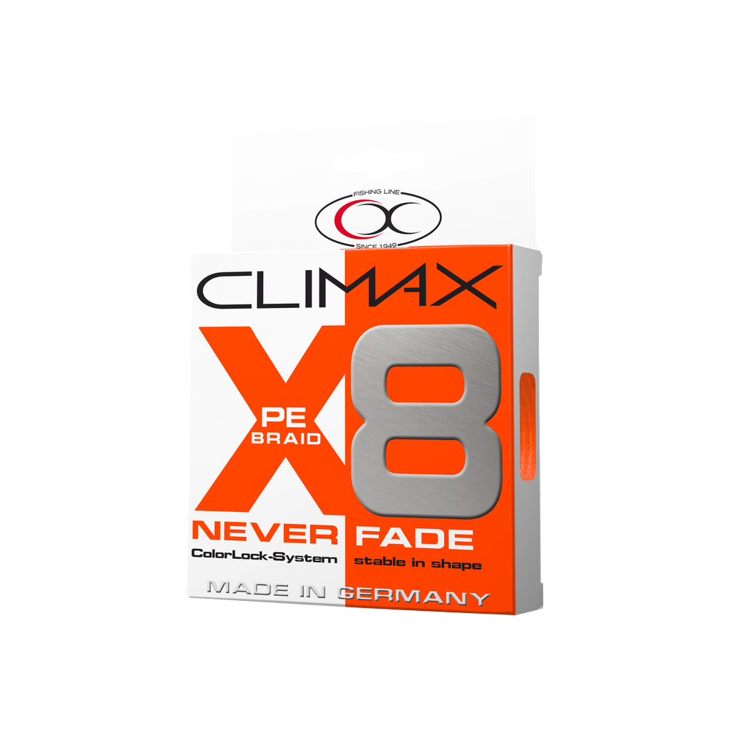 Climax X8 Neverfade hi-vis orange 135m | Nylon Lijn